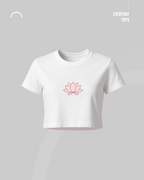 Pink Lotus- White Cropped Graphic Top