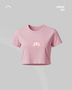Pink Lotus- White Cropped Graphic Top
