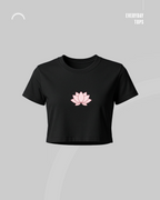 Pink Lotus- White Cropped Graphic Top